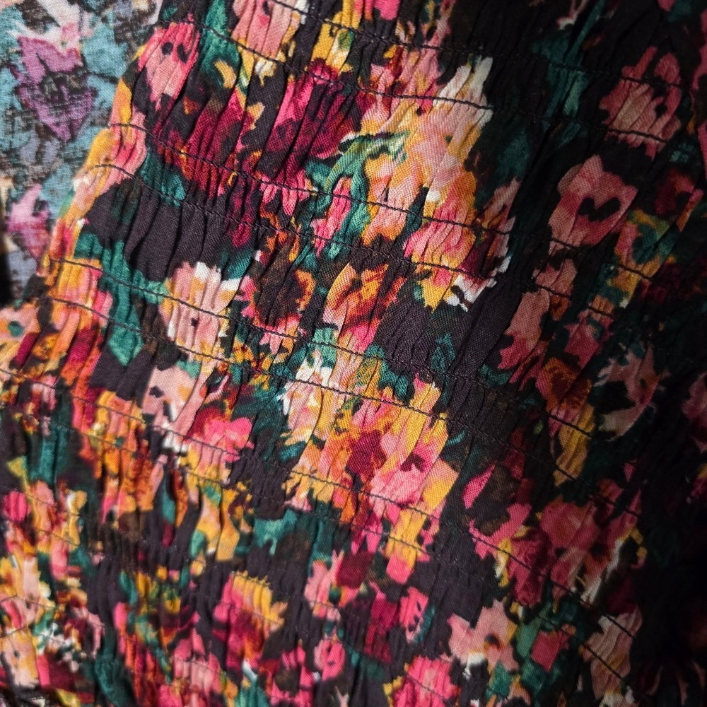 Maurices Womens XS Floral Smocked Empire Waist Tunic Top Long Sleeve Boho indie - Picture 3 of 11